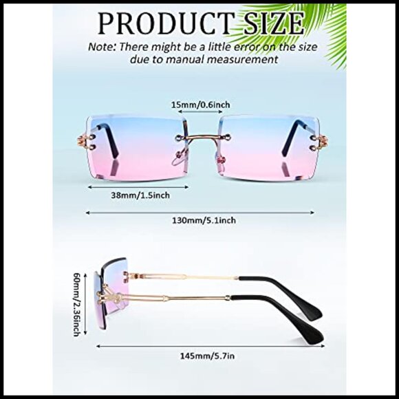 Rimless Y2K Sunglasses Retro 90s Trendy Rectangle Frameless Square Glasses Bulk
